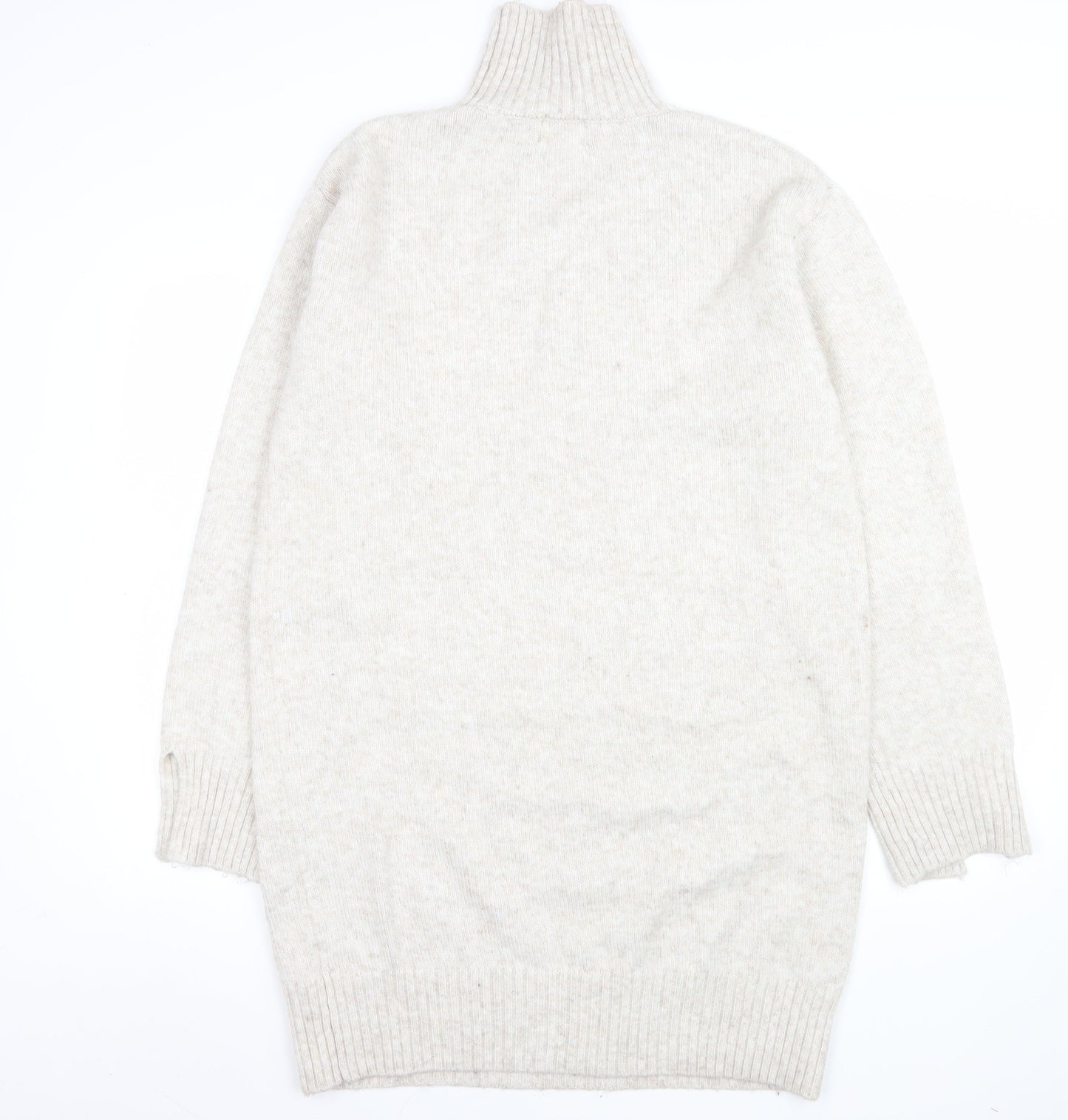 H&M Women Beige Knit Jumper Dress Size S High Neck Long Sleeve