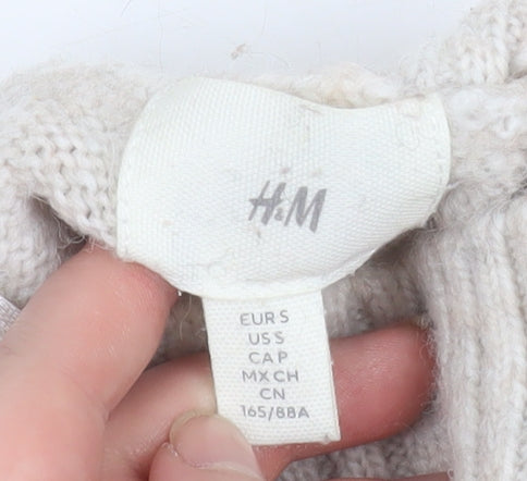 H&M Women Beige Knit Jumper Dress Size S High Neck Long Sleeve