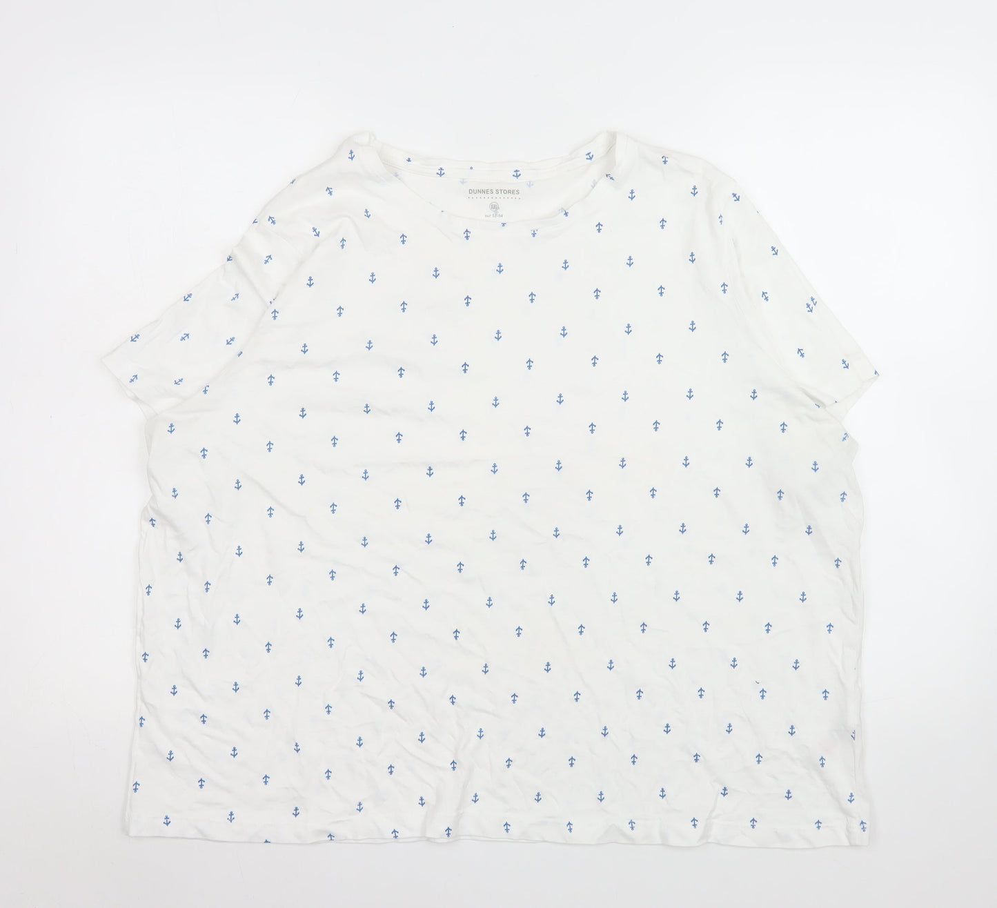 Dunnes Stores Women White Nautical Print Cotton T-Shirt 2XL