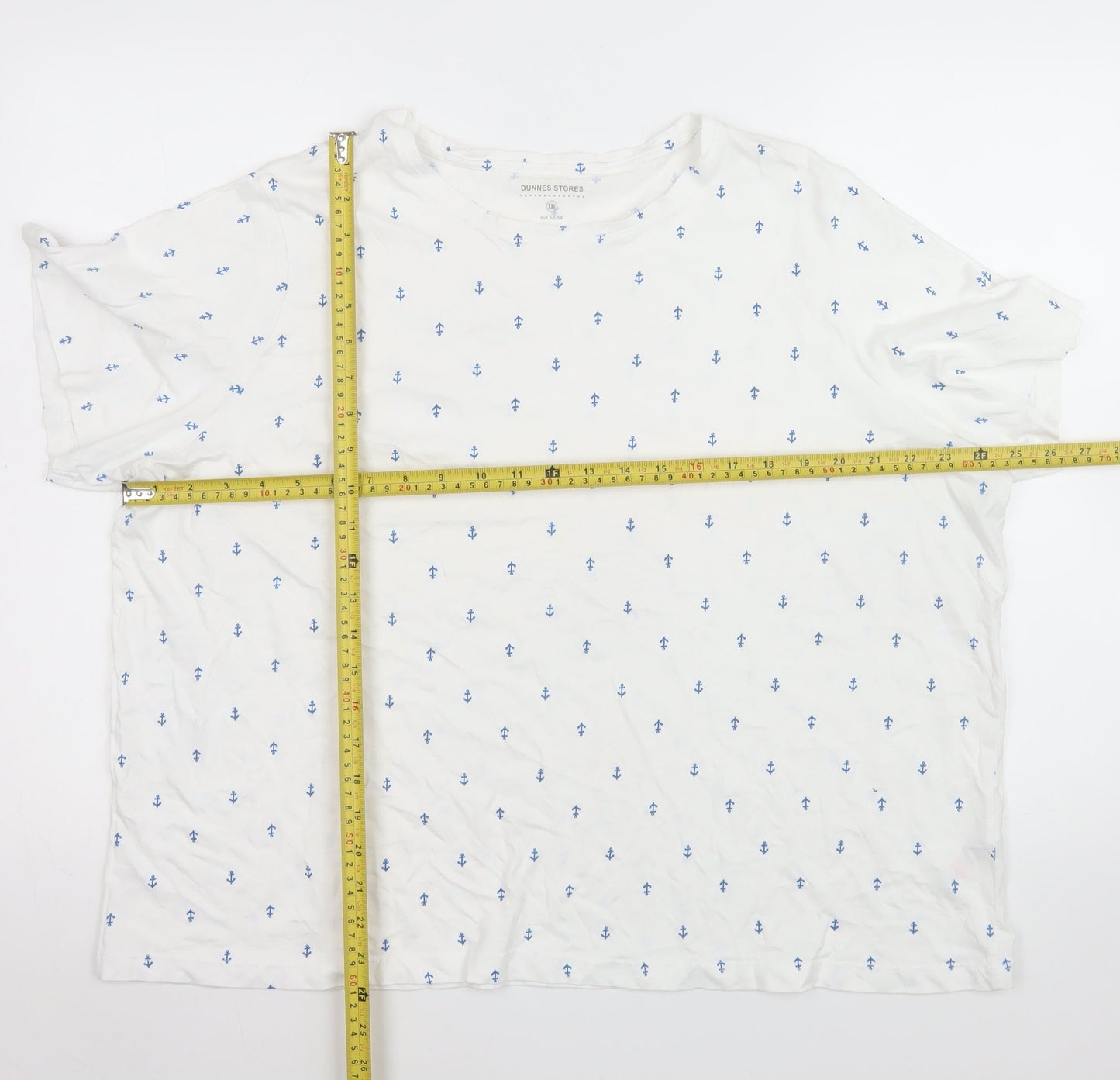 Dunnes Stores Women White Nautical Print Cotton T-Shirt 2XL