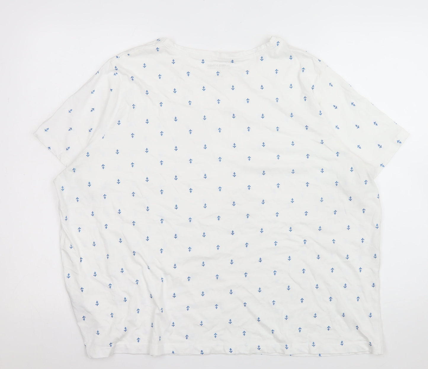 Dunnes Stores Women White Nautical Print Cotton T-Shirt 2XL