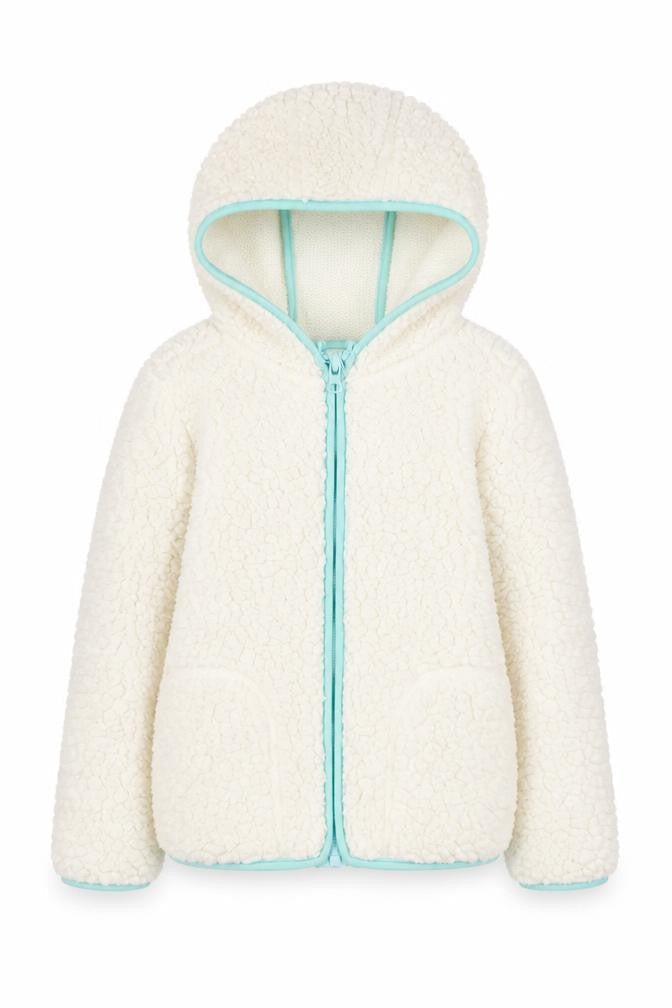 Front view of Crane girls’ ivory hooded fleece full zip jacket 7-8 years