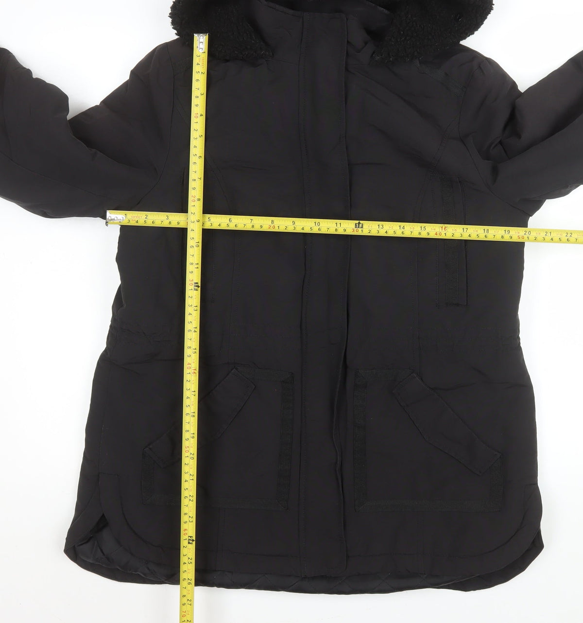 Monsoon Women's Black Hooded Parka Coat Size 42 Lined Winter Jacket