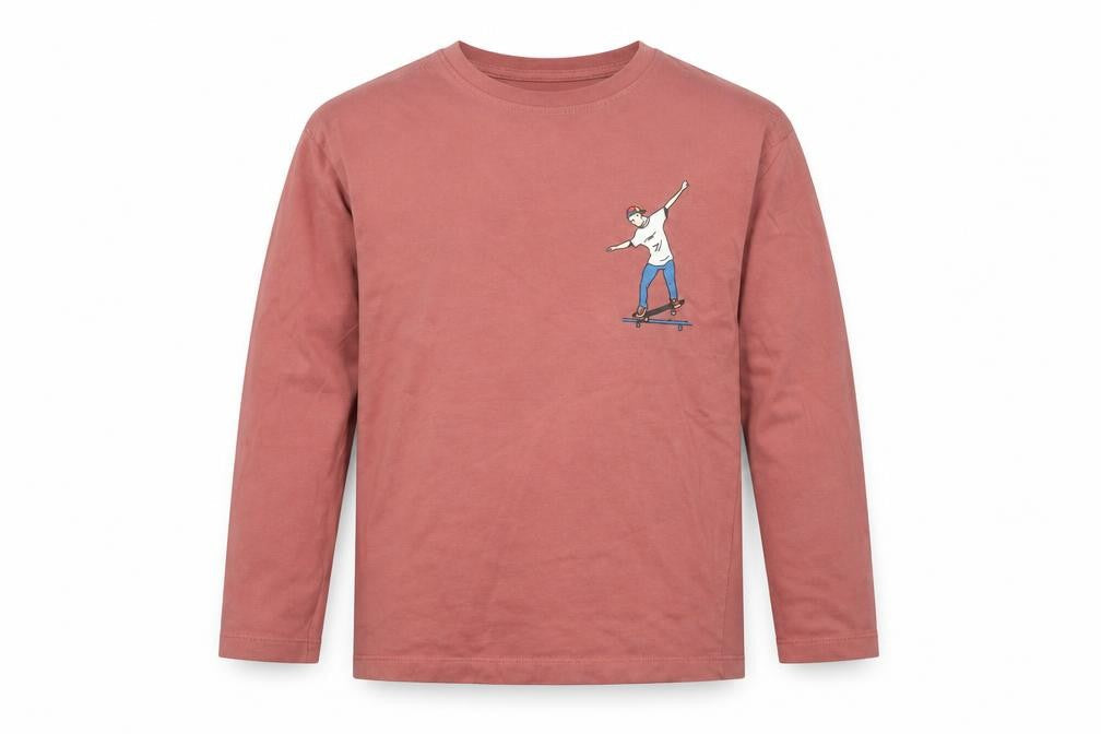 Zara Boys Pink Long Sleeve Skateboard Graphic Cotton T-Shirt 8 Years