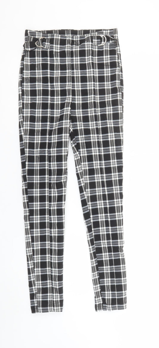 Bershka Women's Black Check Ankle Leggings Size M Stretch Woven