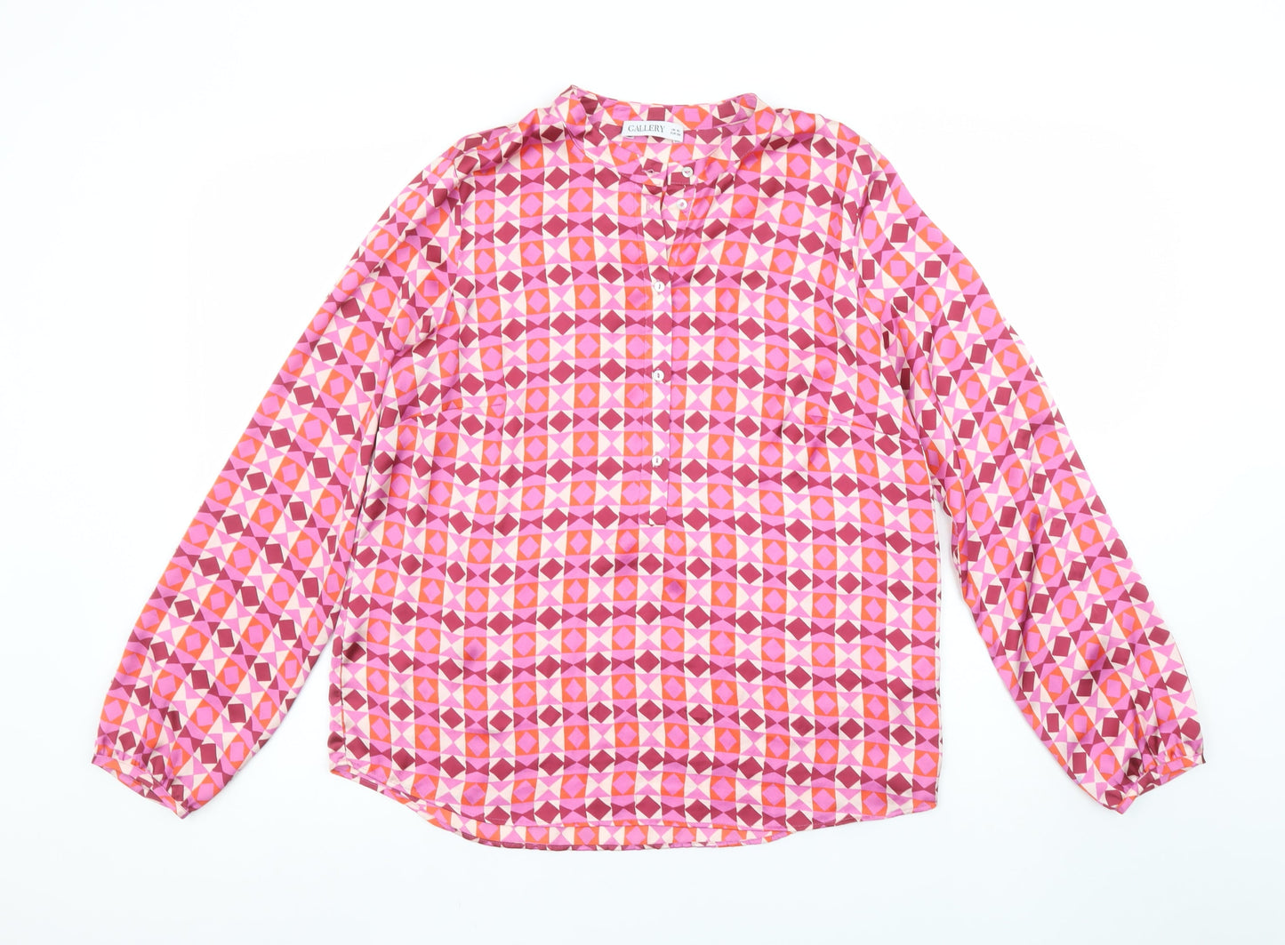 Gallery Womens Pink Geometric Long Sleeve Tunic Blouse Size 10