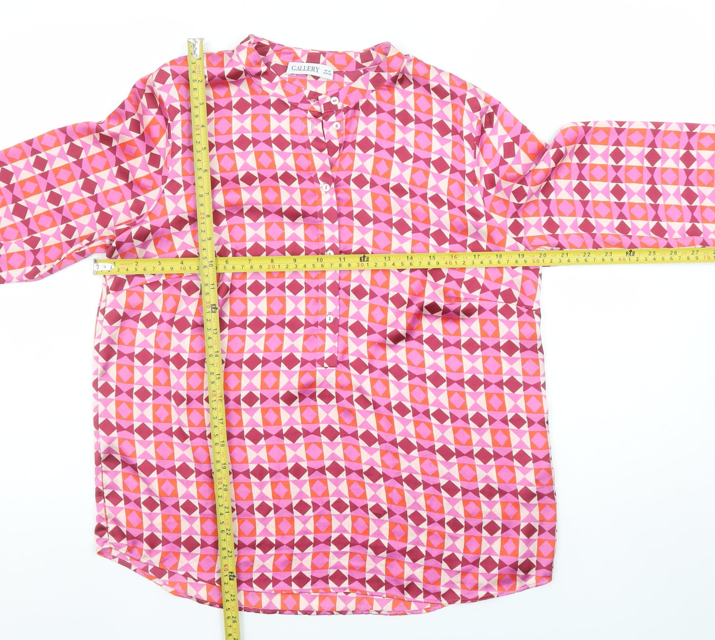 Gallery Womens Pink Geometric Long Sleeve Tunic Blouse Size 10