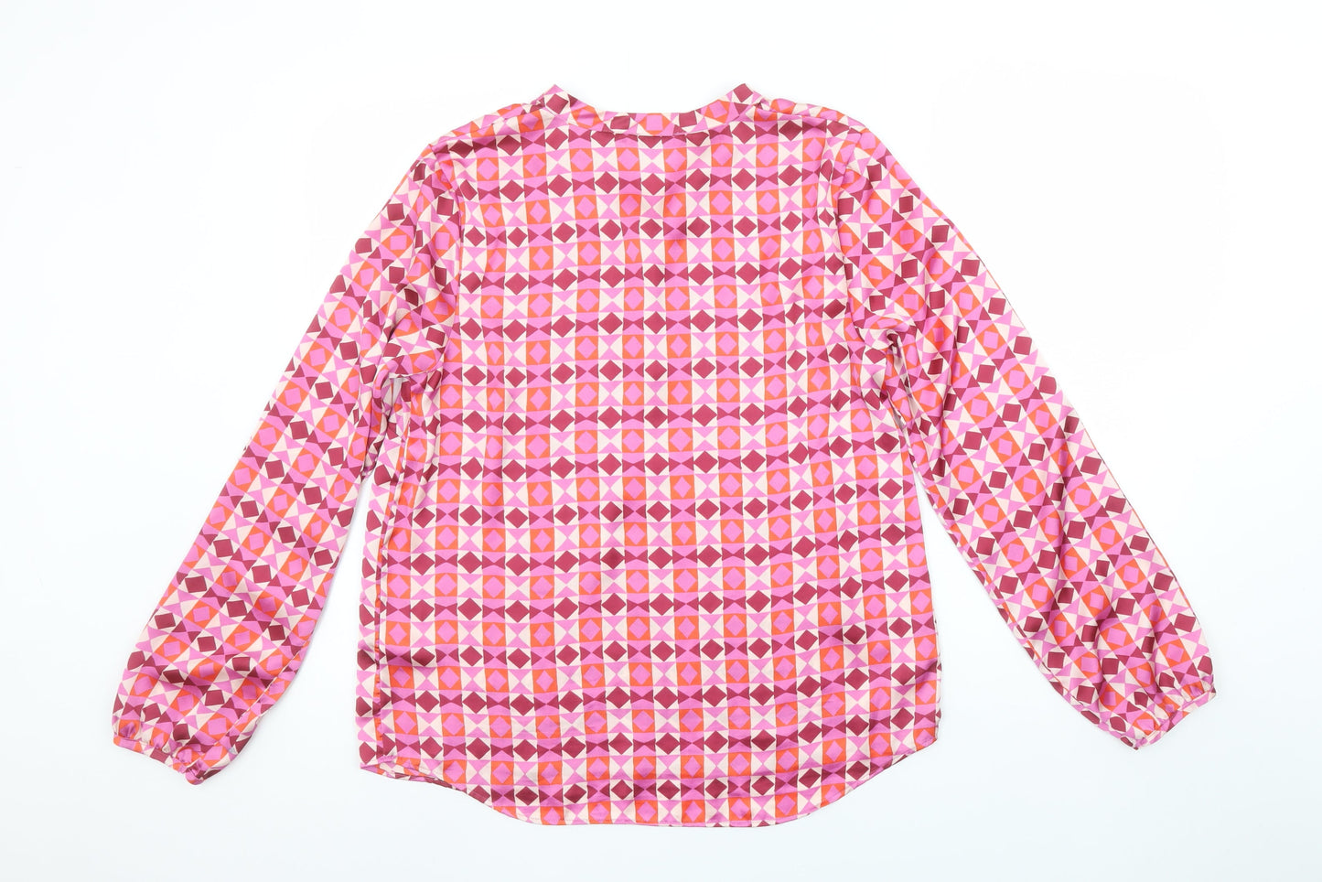 Gallery Womens Pink Geometric Long Sleeve Tunic Blouse Size 10
