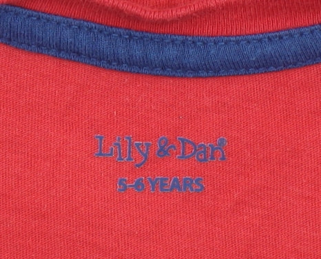 Lily & Dan Boys Red Christmas Pyjama Top 5-6 Years Long Sleeve Cotton