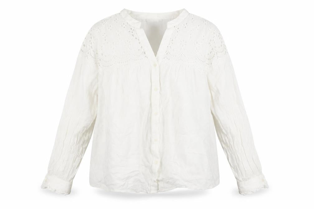 Gallery Women White Long Sleeve Embroidered Button-Up Blouse Size 20