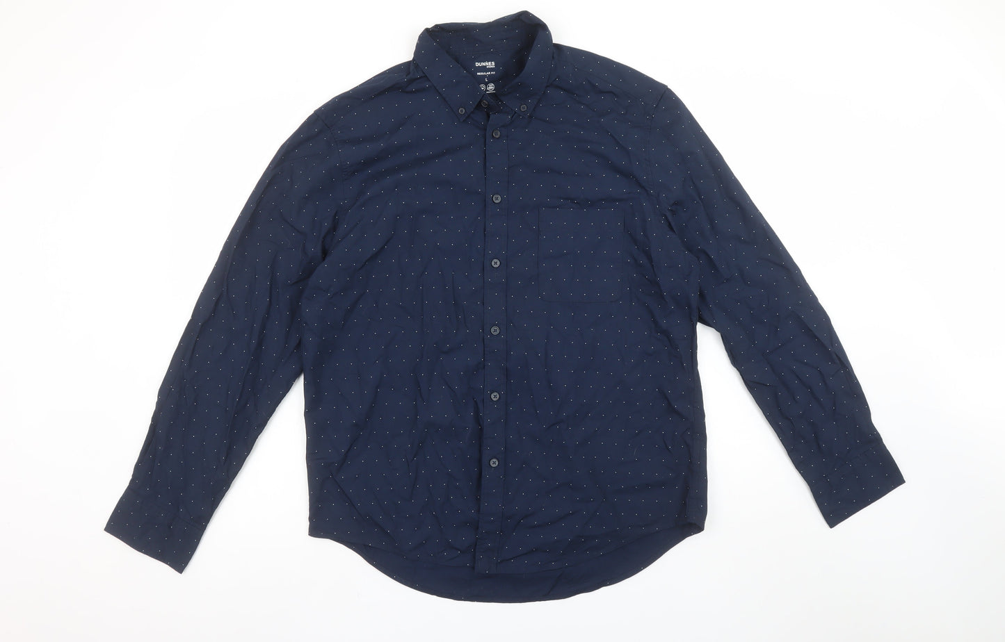 Dunnes Stores Men's Blue Regular Fit Cotton Long Sleeve Button-Up Shirt L
