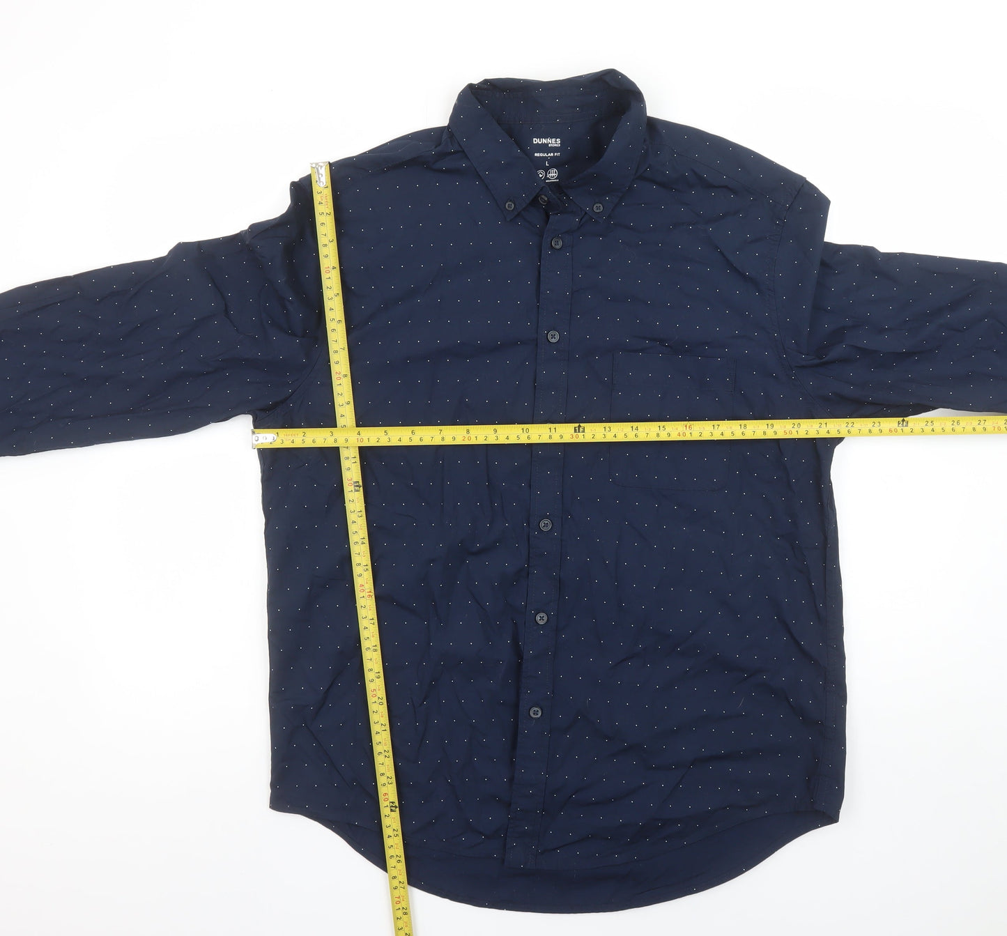 Dunnes Stores Men's Blue Regular Fit Cotton Long Sleeve Button-Up Shirt L