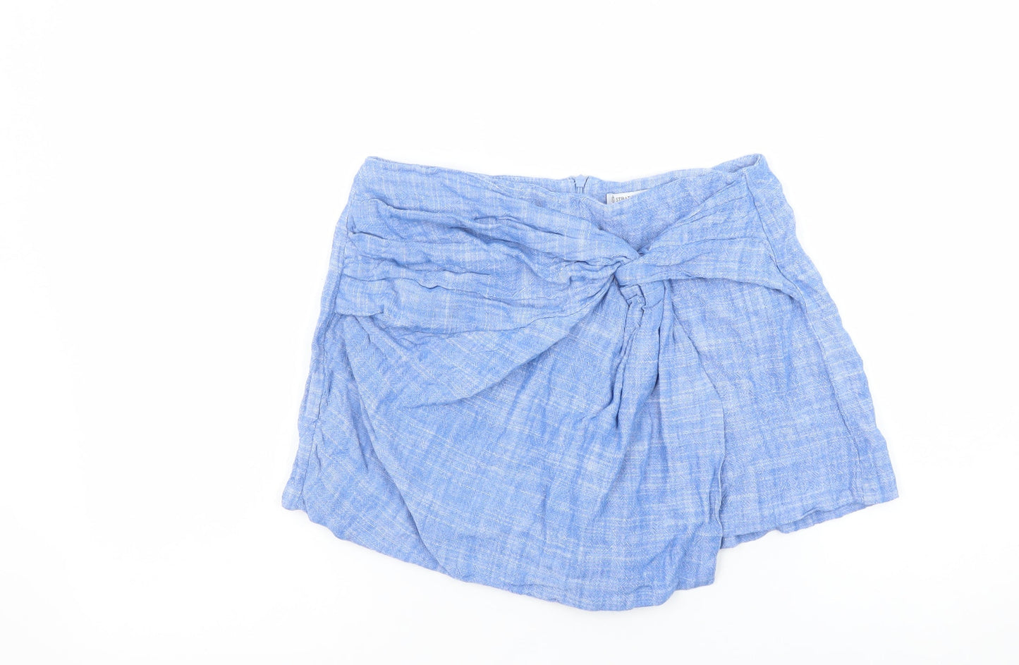 Stradivarius Women Blue Linen Blend Wrap Shorts Size 10