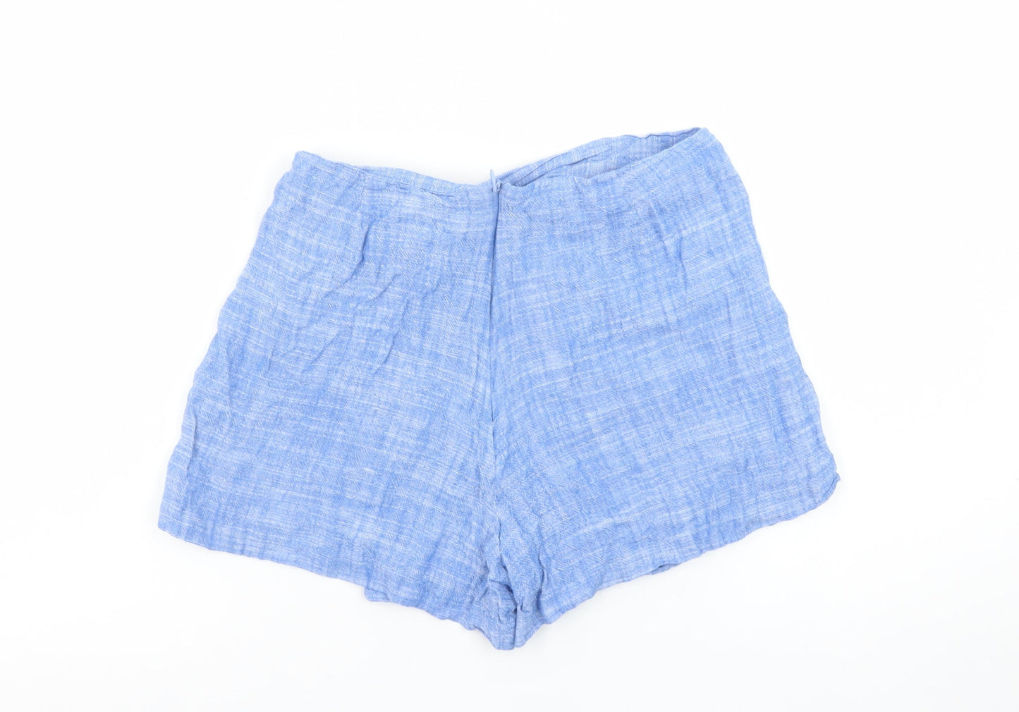 Stradivarius Women Blue Linen Blend Wrap Shorts Size 10