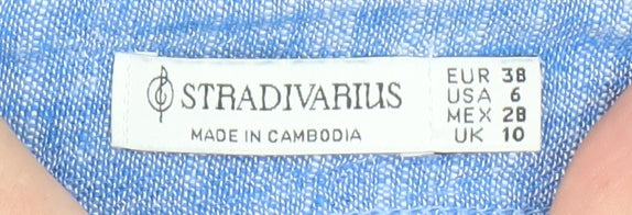 Stradivarius Women Blue Linen Blend Wrap Shorts Size 10