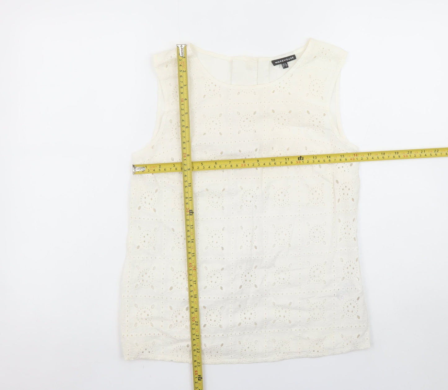 Warehouse Women’s Ivory Cotton Lace Sleeveless Camisole Blouse UK 8