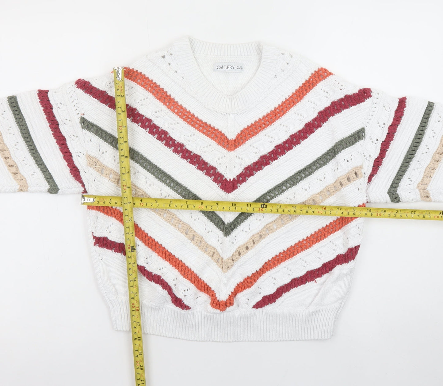 Gallery Women’s Multicoloured Striped Knit V-Neck Jumper XS