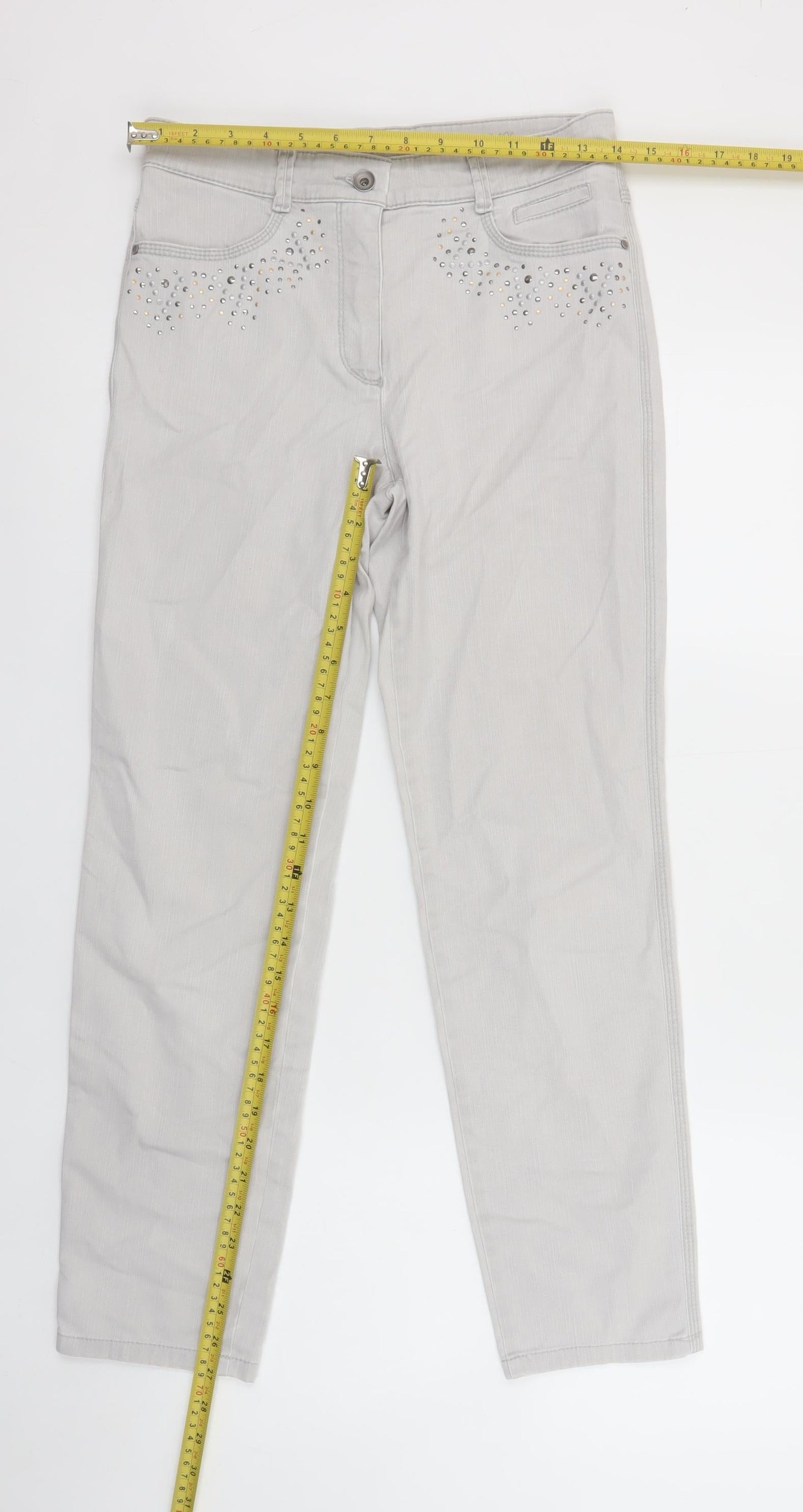 Bianca Women Grey Straight Corduroy Rhinestone Jeans Size 10