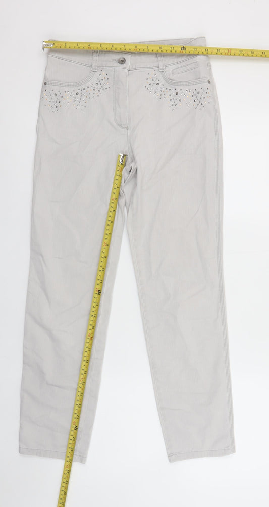 Bianca Women Grey Straight Corduroy Rhinestone Jeans Size 10