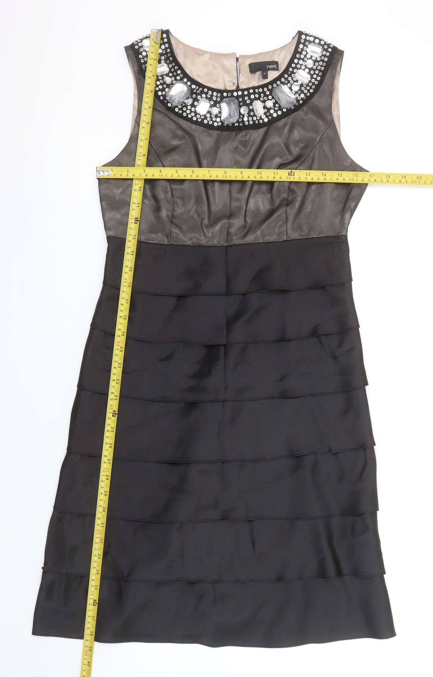 Next Women’s Black Beaded Sleeveless Shift Dress Size 10