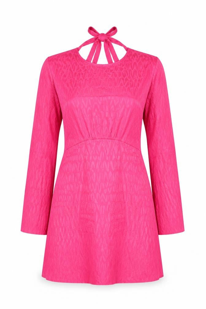 Tu Women Pink A-Line Short Dress Size 12 Long Sleeve Tie Back