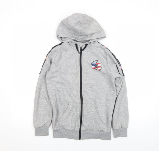 Supply & Demand Boys Grey Full Zip Hoodie 10-12 Years American Flag Design