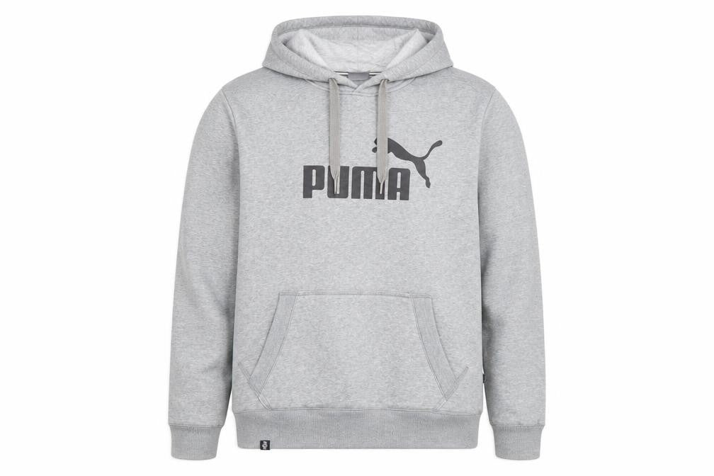 Front view of Puma Men's Grey Pullover Hoodie Small Sports Fleece Logo Sweatshirt