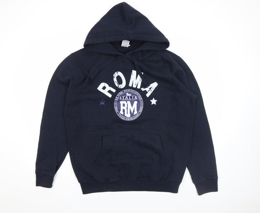 Lemon Collection Men's Blue Pullover Hoodie XL ROMA Print