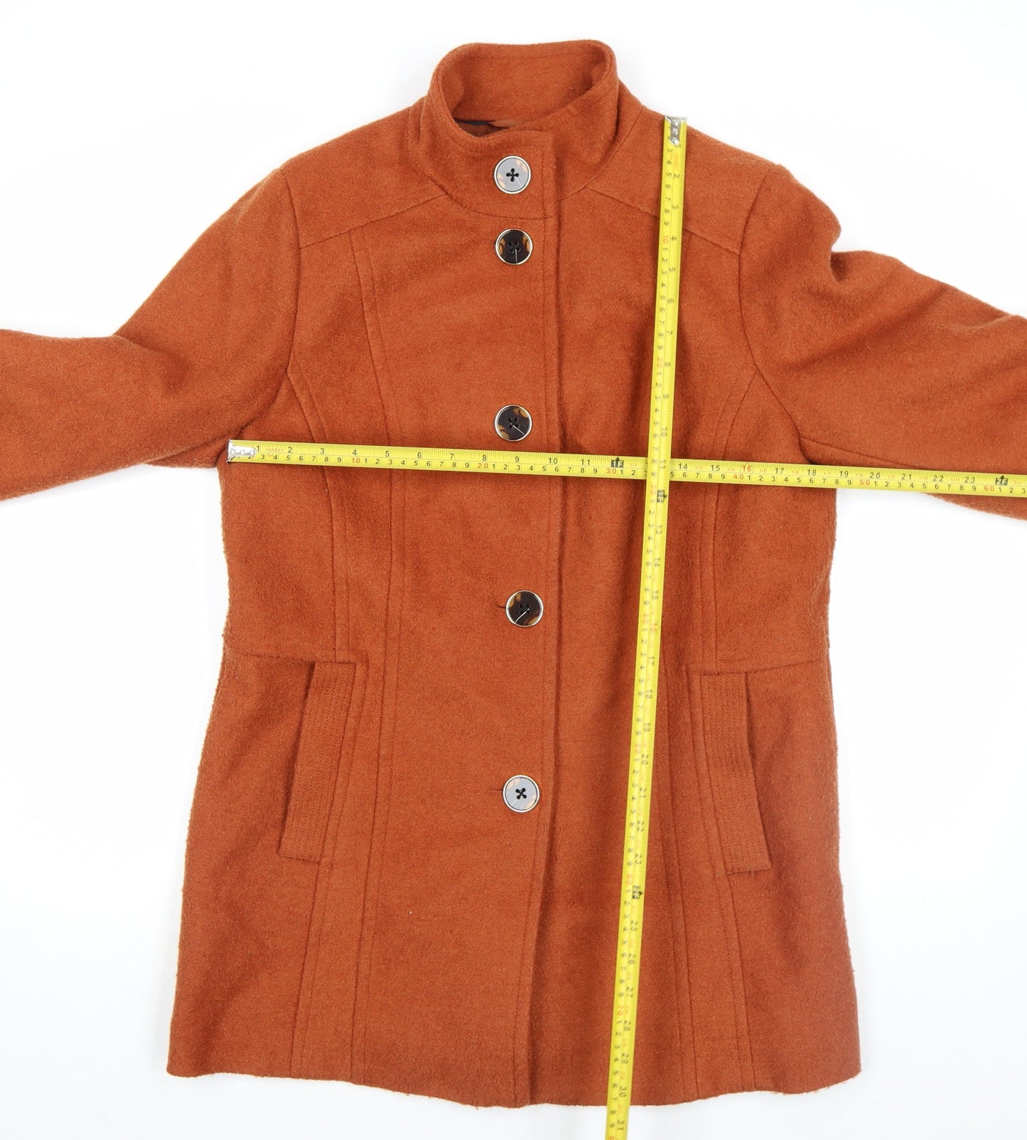 Classic Women's Brown Wool Blend Mid-Length Overcoat Size 14
