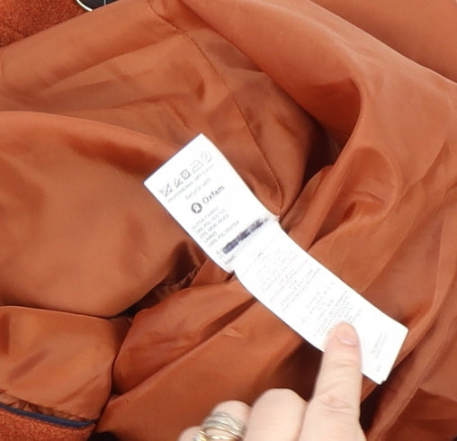 Classic Women's Brown Wool Blend Mid-Length Overcoat Size 14