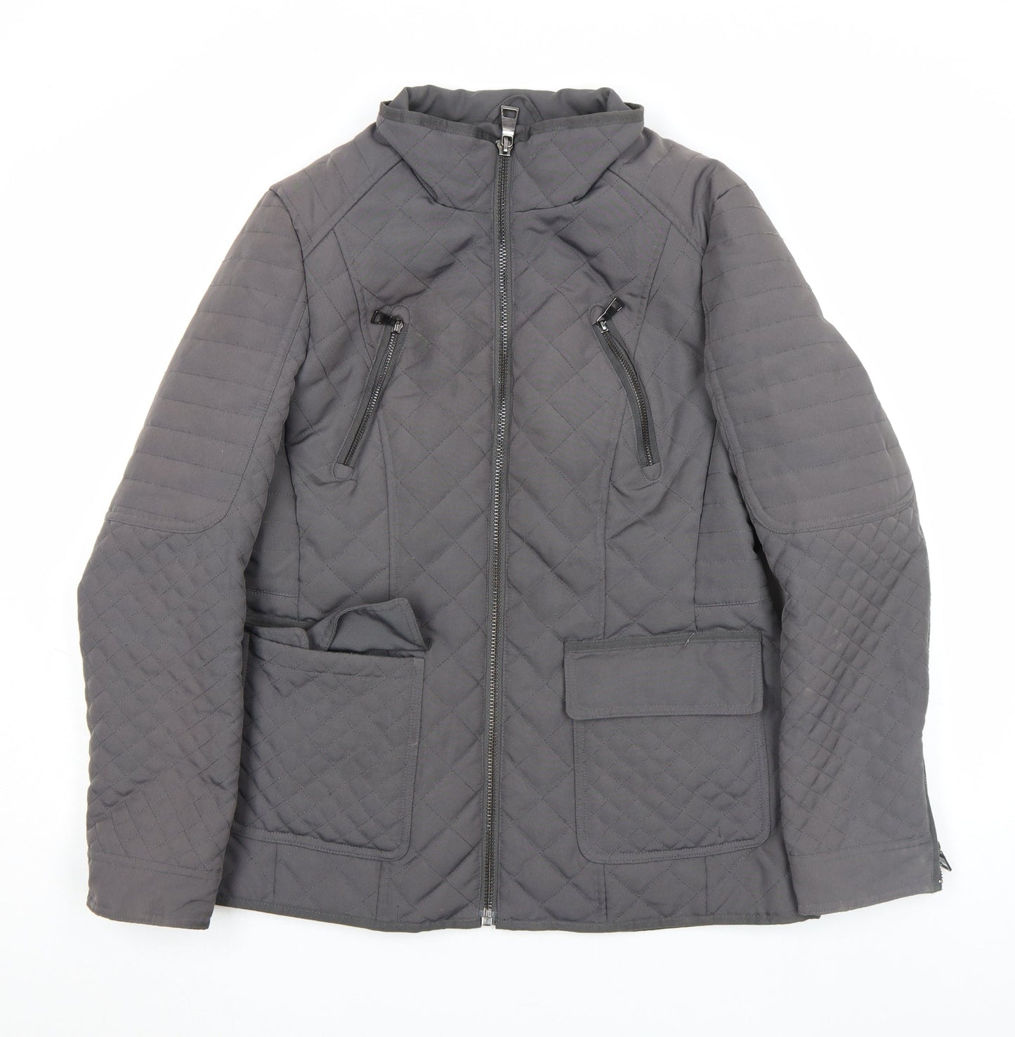 Next Women’s Grey Quilted Full Zip Mid-Length Jacket Size 14