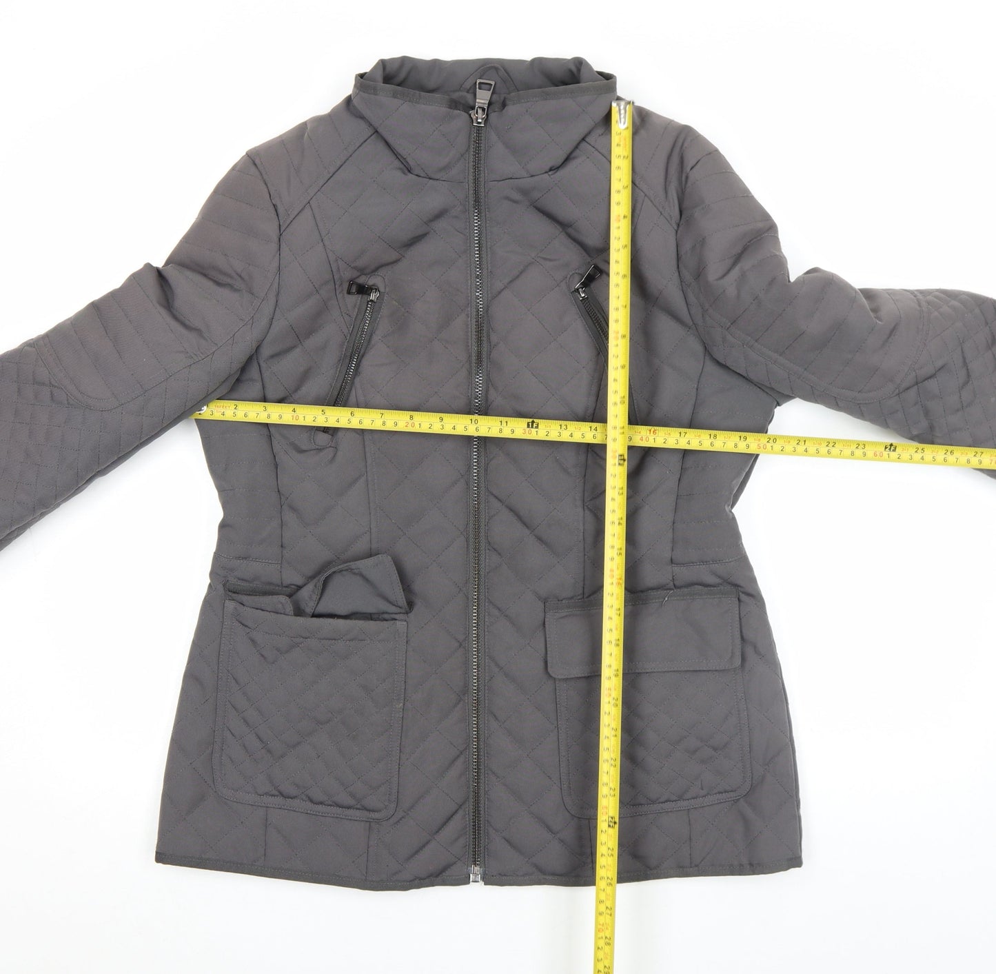 Next Women’s Grey Quilted Full Zip Mid-Length Jacket Size 14