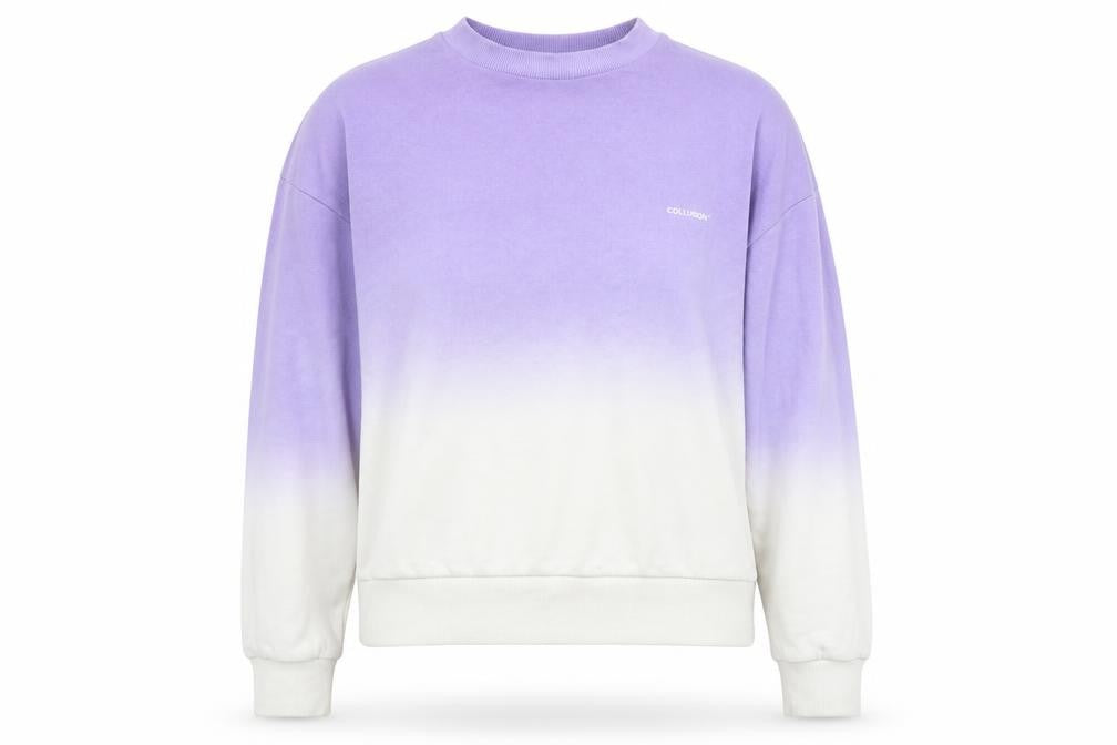 Collusion Women Purple White Ombre Sweatshirt Size S Cotton Crew Neck