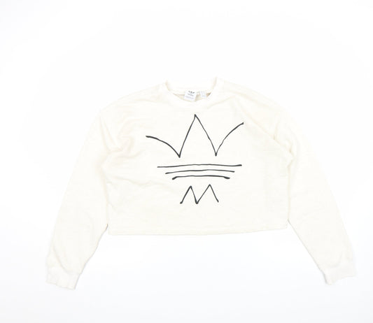 Womens UK 10 Regular adidas Ivory Pullover Sweatshirt