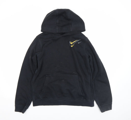 Nike Boys Black Pullover Hoodie 15-16 Years Fleece Logo Sportswear