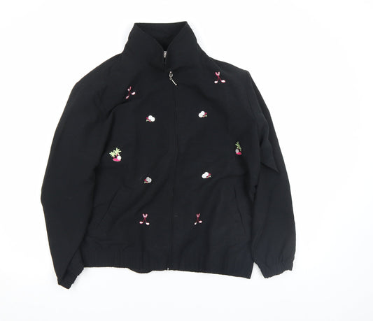K.T. Soft by Kenneth Too! Women's Black Petite Embroidered Zip Jacket L