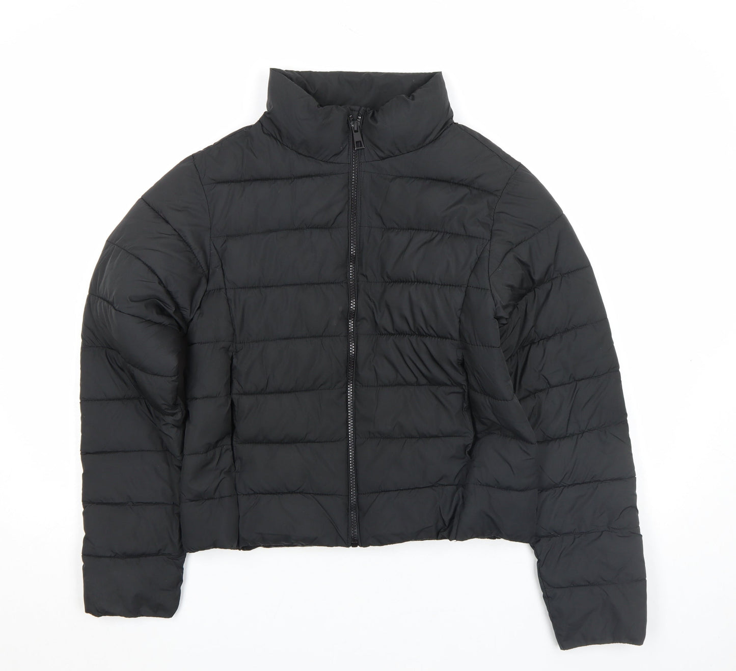 MNG Women Black S Quilted Puffer Jacket Lightweight Zip Up