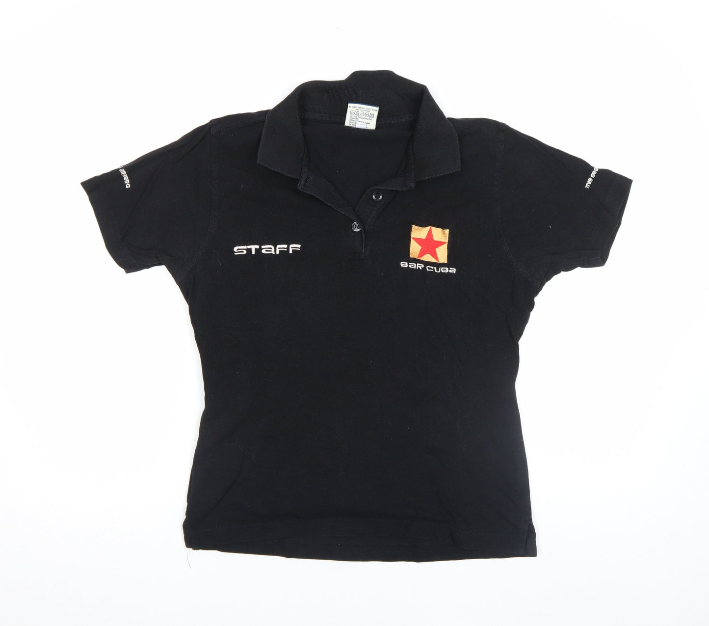 Printer Womens Black Polo Shirt Medium Collared Slim Fit Staff Embroidered Workwear