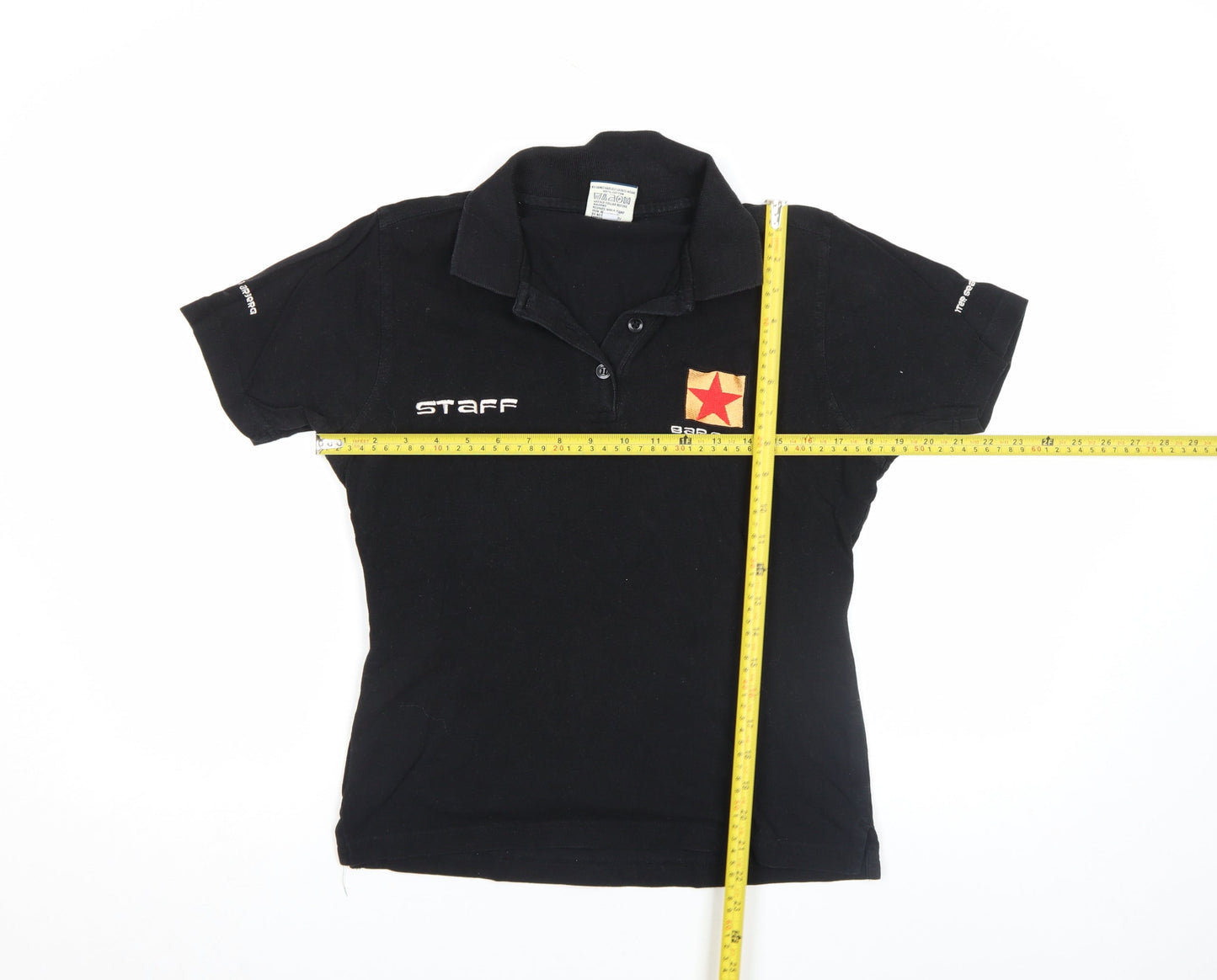 Printer Womens Black Polo Shirt Medium Collared Slim Fit Staff Embroidered Workwear
