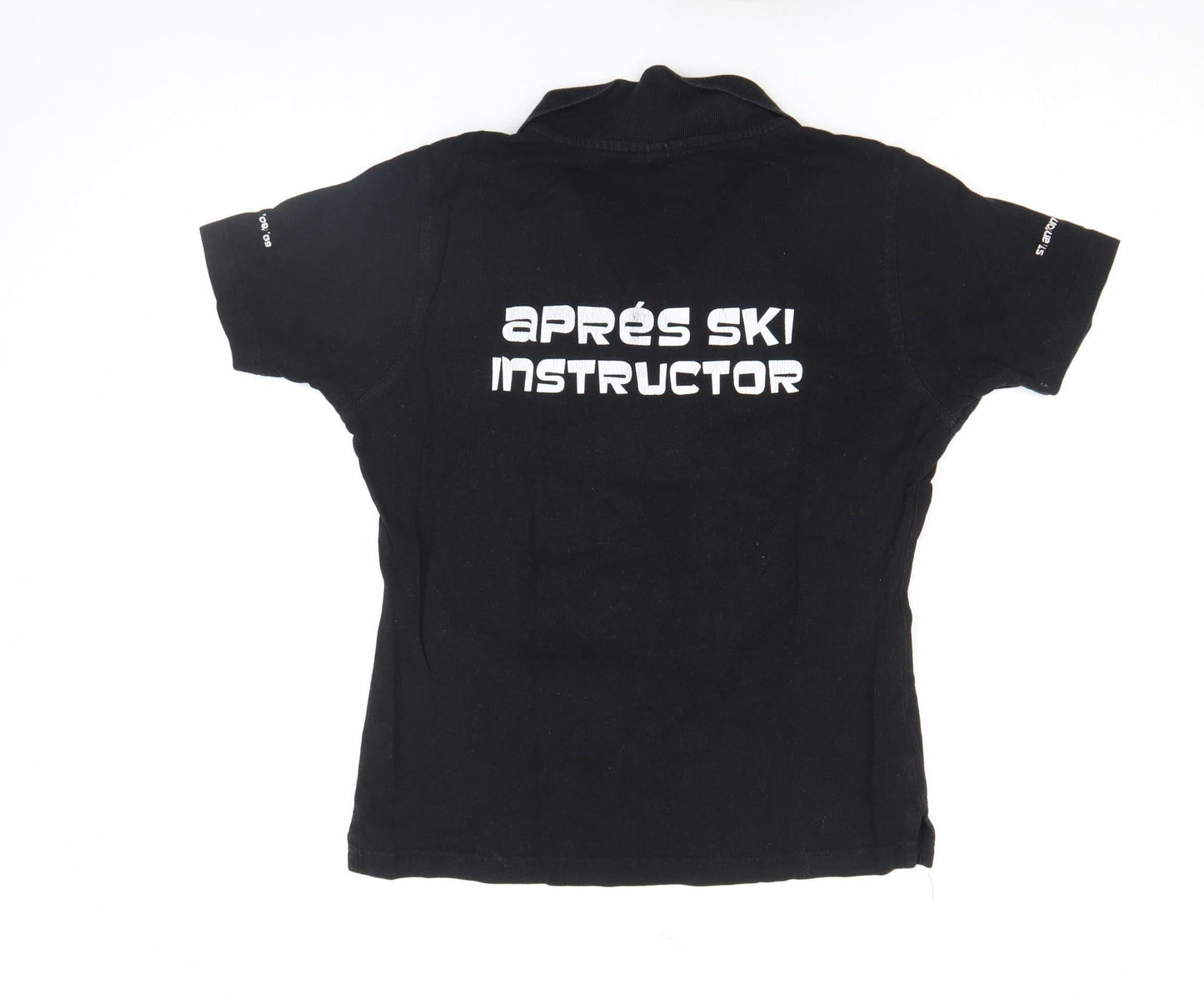 Printer Womens Black Polo Shirt Medium Collared Slim Fit Staff Embroidered Workwear