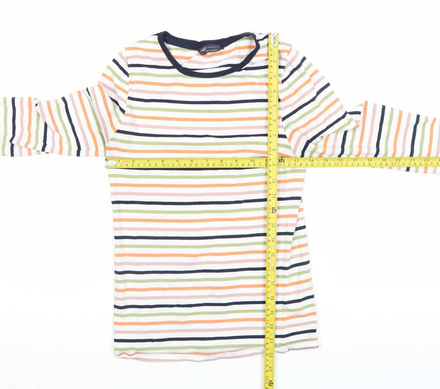 Marks and Spencer Women's Multicoloured Striped Long Sleeve Cotton T-Shirt Size 6