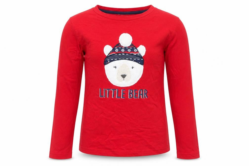 Front view of Fluid girls’ red little bear long sleeve cotton t-shirt 9-10 years