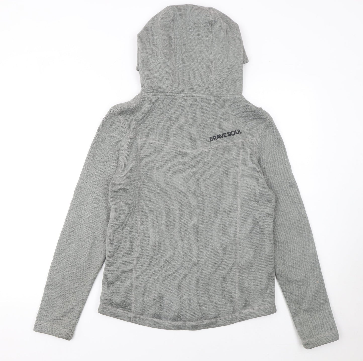 Brave Soul Women Grey Full Zip Hooded Sweatshirt Size M