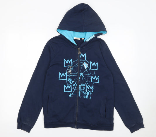 UBS2 Boys Blue Full Zip Graphic Hoodie 14 Years 164cm Cotton Casual