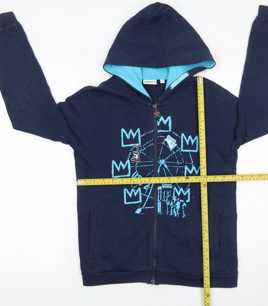 UBS2 Boys Blue Full Zip Graphic Hoodie 14 Years 164cm Cotton Casual