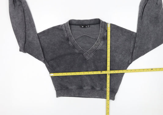 Missguided Women's Grey V-Neck Cropped Pullover Sweatshirt UK 10