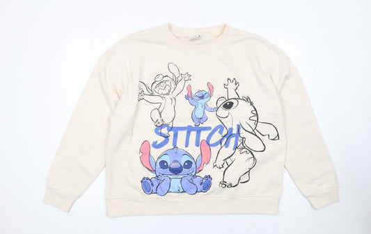 Primark Womens Beige Stitch Sweatshirt Size L 14/16 Disney Graphic