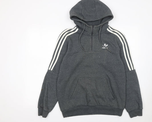 Mens UK S Regular adidas Grey 1/2 Zip Hoodie