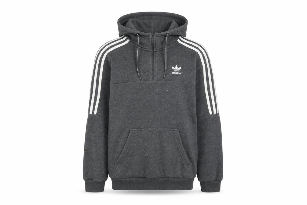 Front view of adidas Men's Grey 1/2 Zip Hoodie Small Sports Fleece Pullover