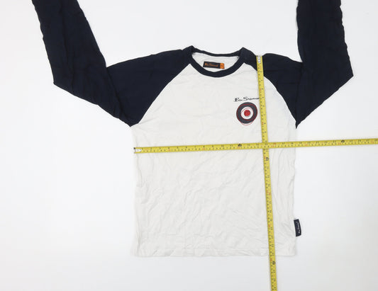 Ben Sherman Boys White & Navy Long Sleeve Logo Ringer T-Shirt 15-16 Years